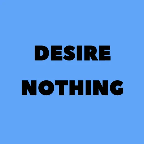 Zen wall clock: "desire nothing — light blue & black"