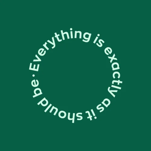 Zen wall clock: "everything is exactly as it should be — dark emerald & pale emerald"