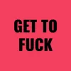 Funny wall clock: "Get to fuck — rose & black"
