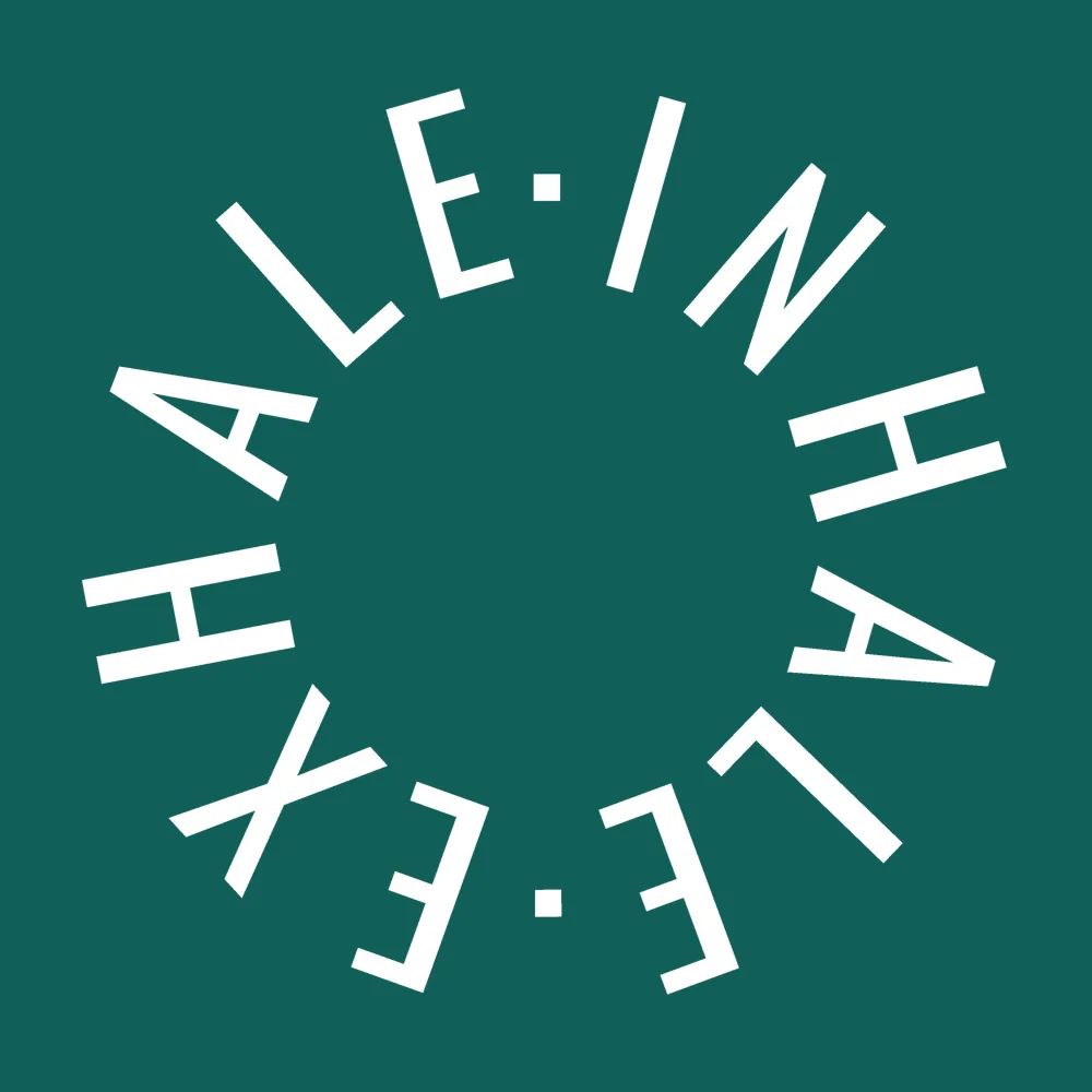 Zen wall clock: "inhale exhale — dark teal & white"