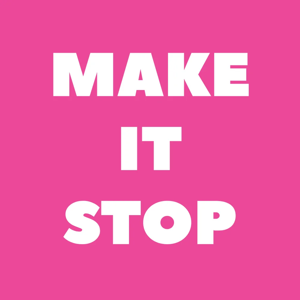 Funny wall clock: "Make it stop — pink & white"