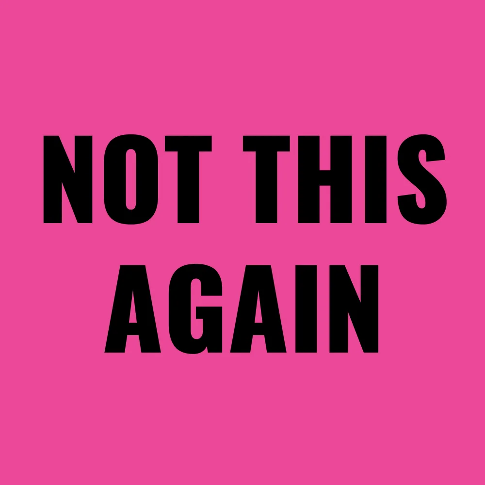 Funny wall clock: "Not this again — pink & black"