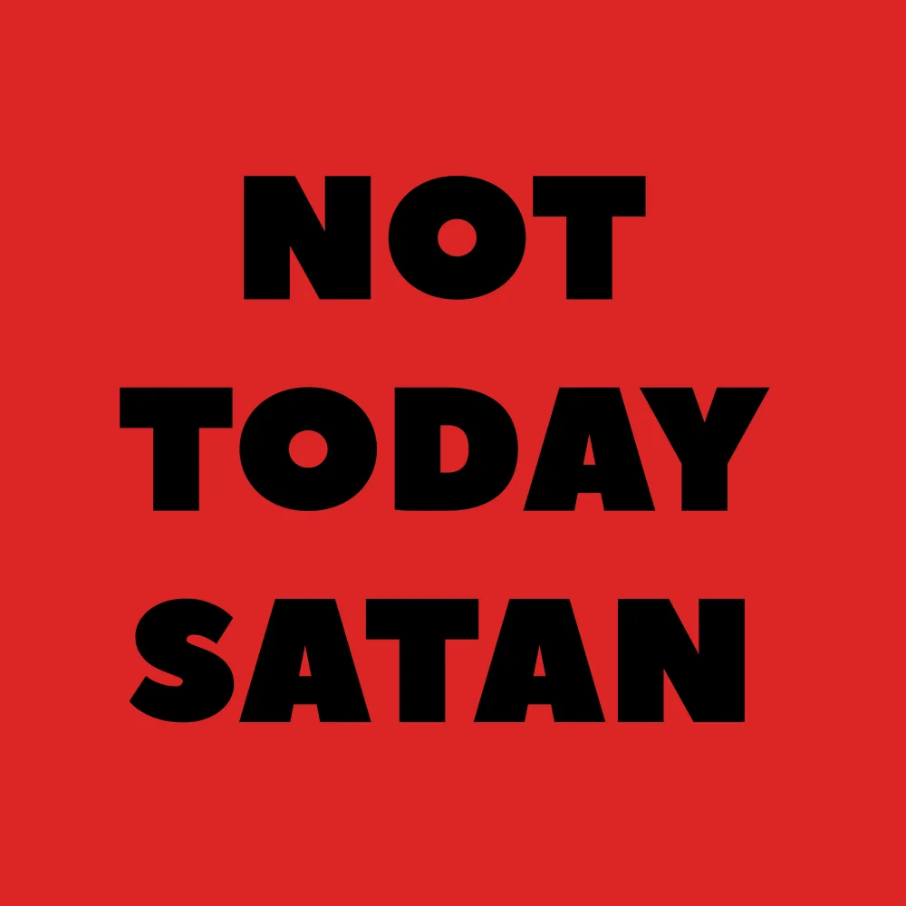 Funny wall clock: "Not today satan — red & black"