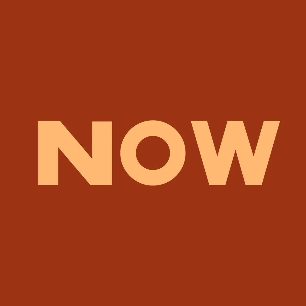 Zen wall clock: "now — dark orange & light orange"