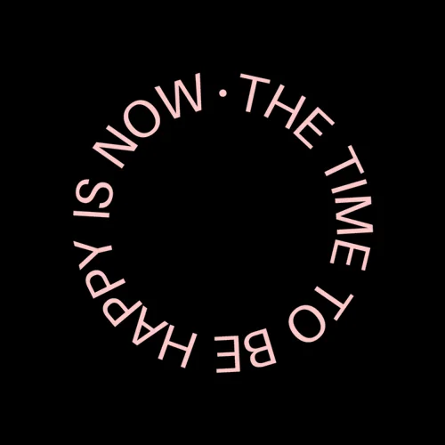Zen wall clock: "the time to be happy is now — black & soft red"