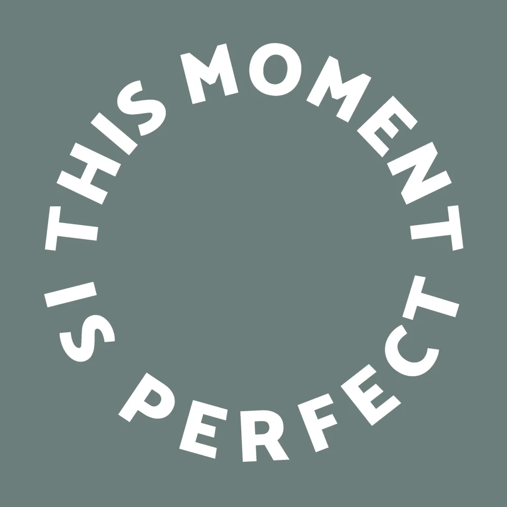Zen wall clock: "this moment is perfect — mist & white"