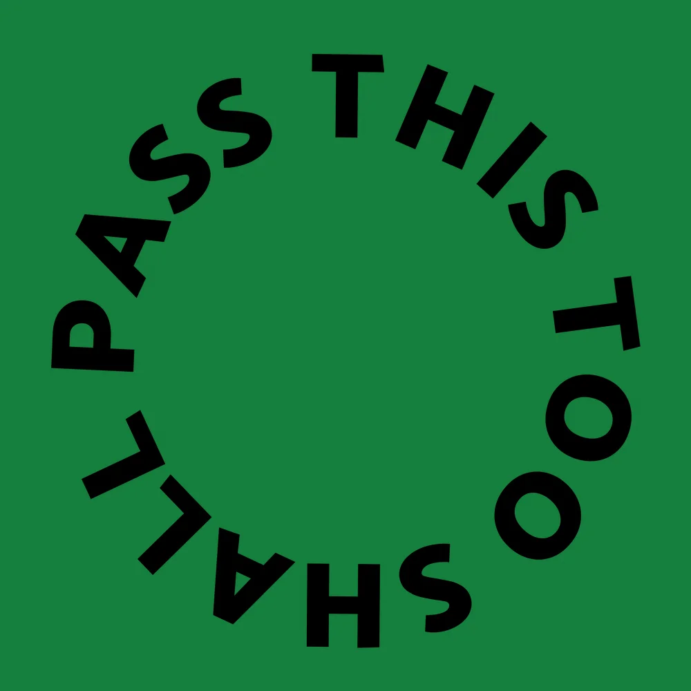 Zen wall clock: "This too shall pass — deep green & black"