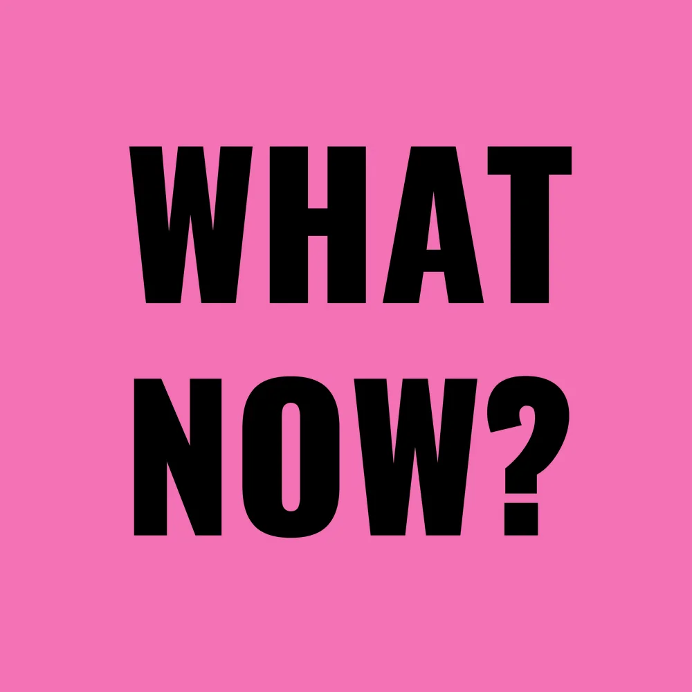 Funny wall clock: "What now — light pink & black"