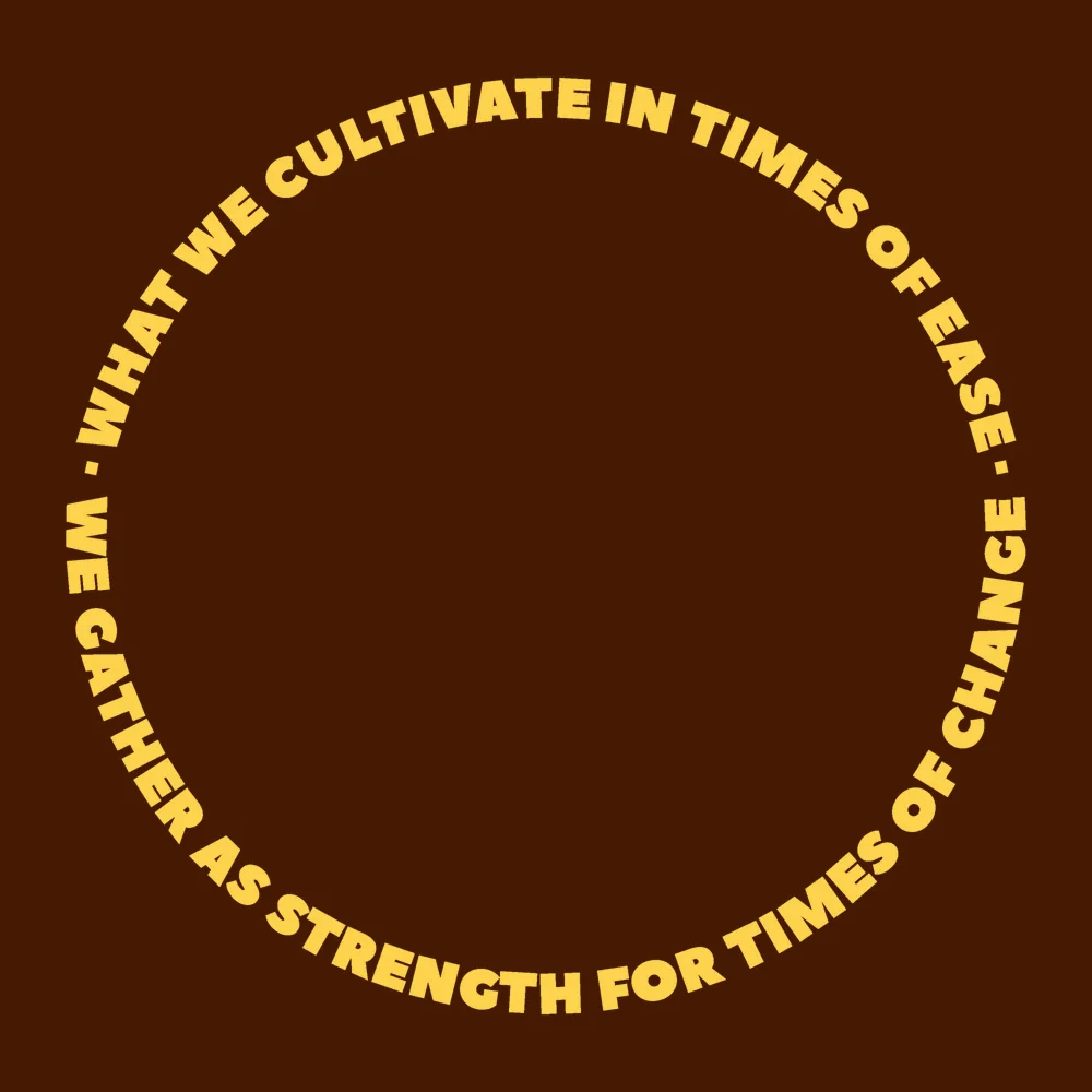 Zen wall clock: "what we cultivate in times of ease we gather as strength… — near-black amber & light amber"