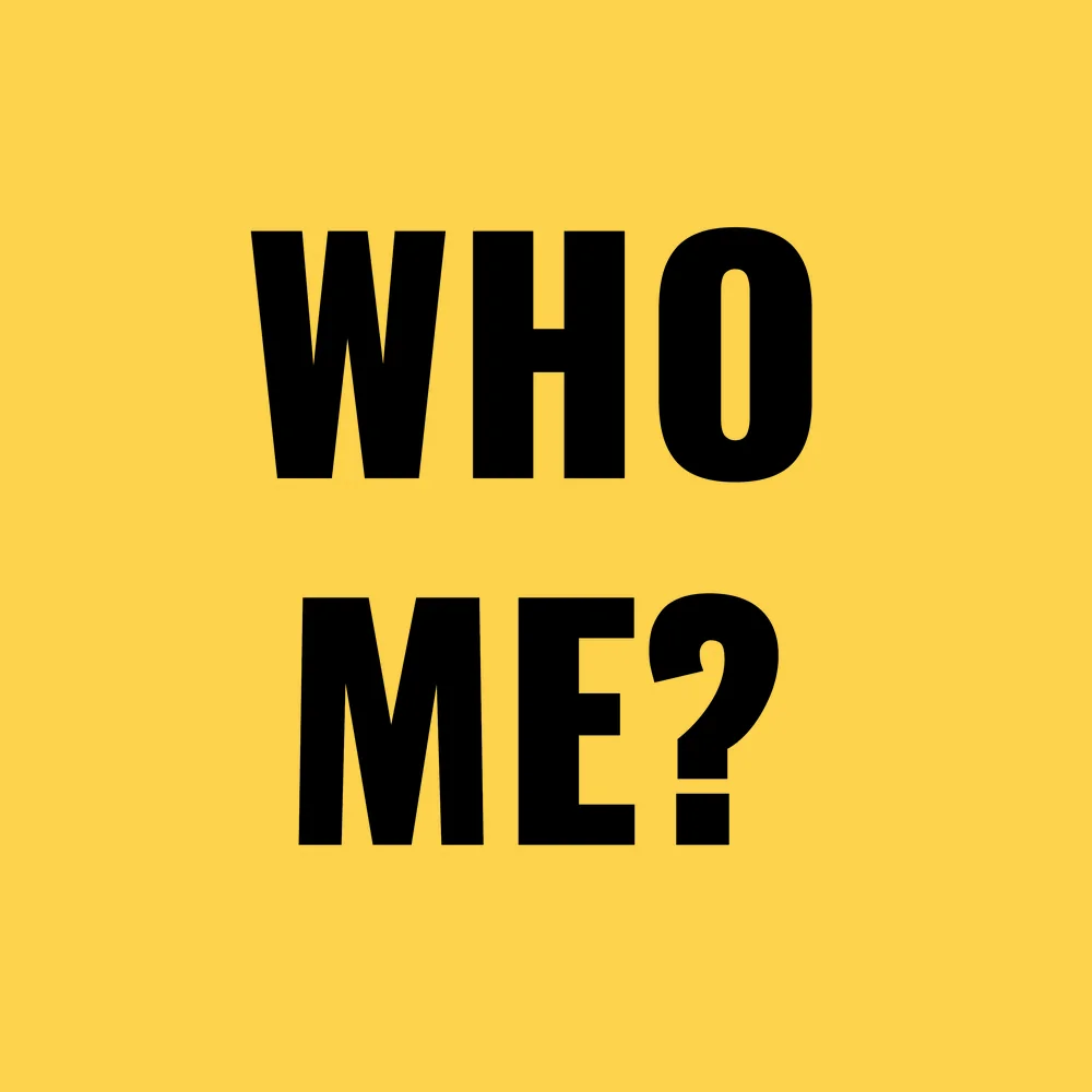 Funny wall clock: "Who me — light amber & black"