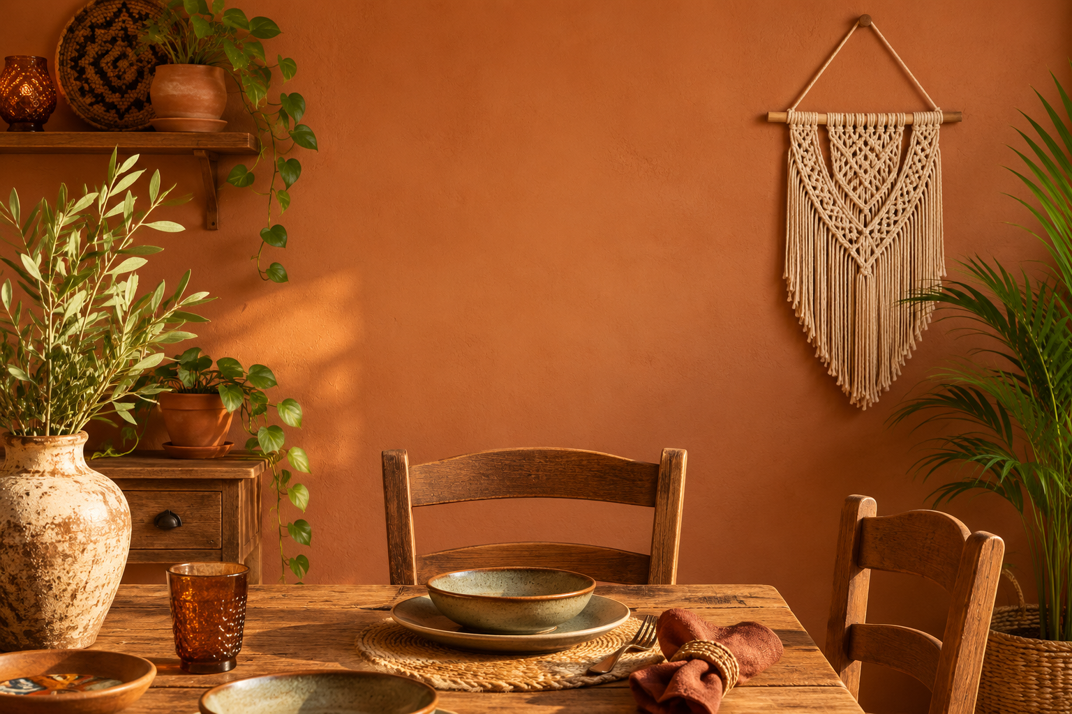 Zen wall clock in boho dining