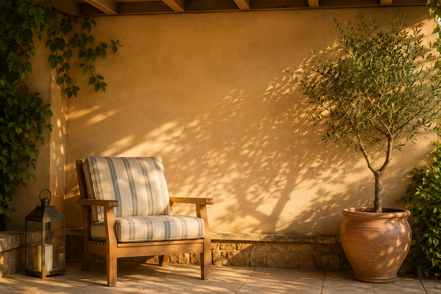 Zen wall clock in covered patio