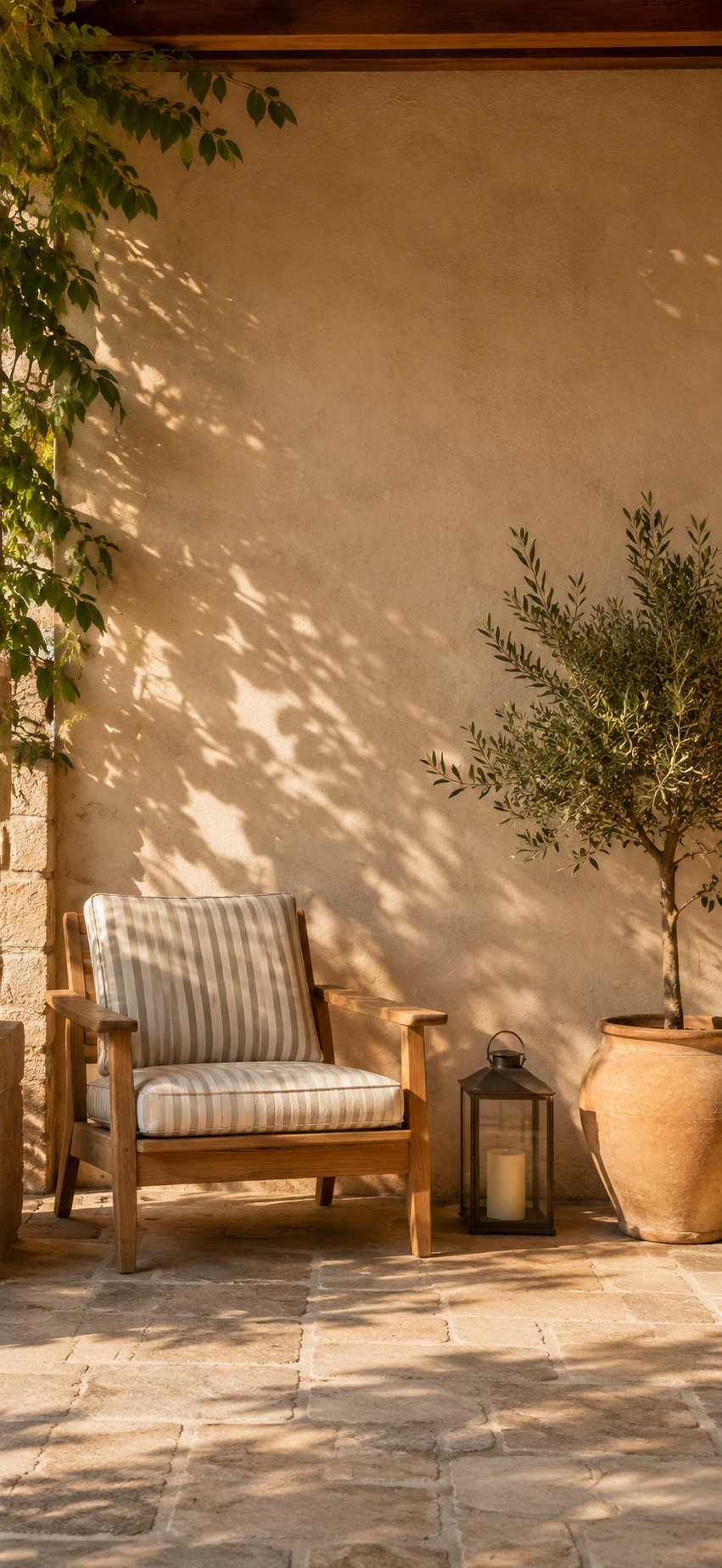 Zen wall clock in covered patio