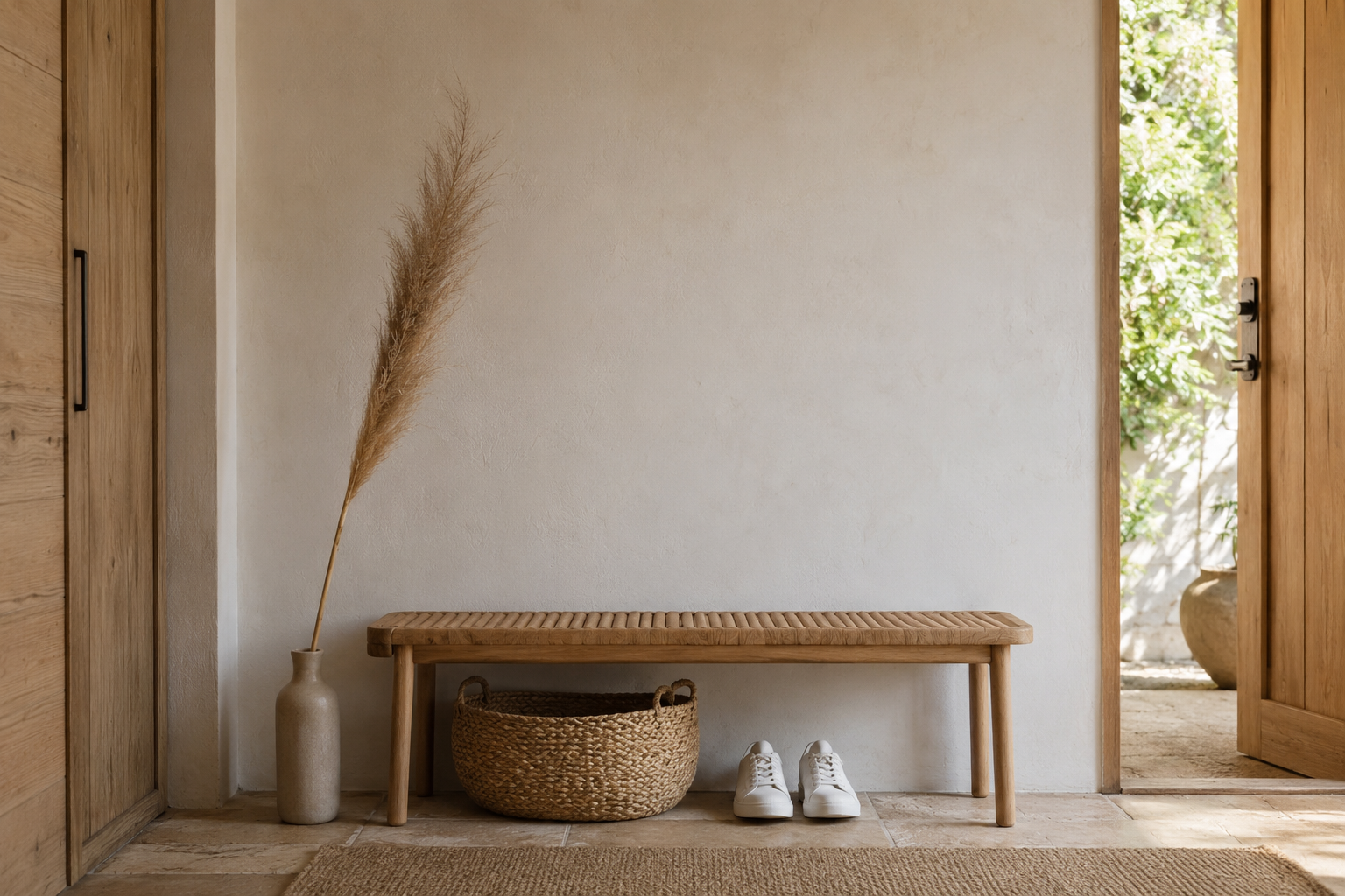Zen wall clock in japandi entryway