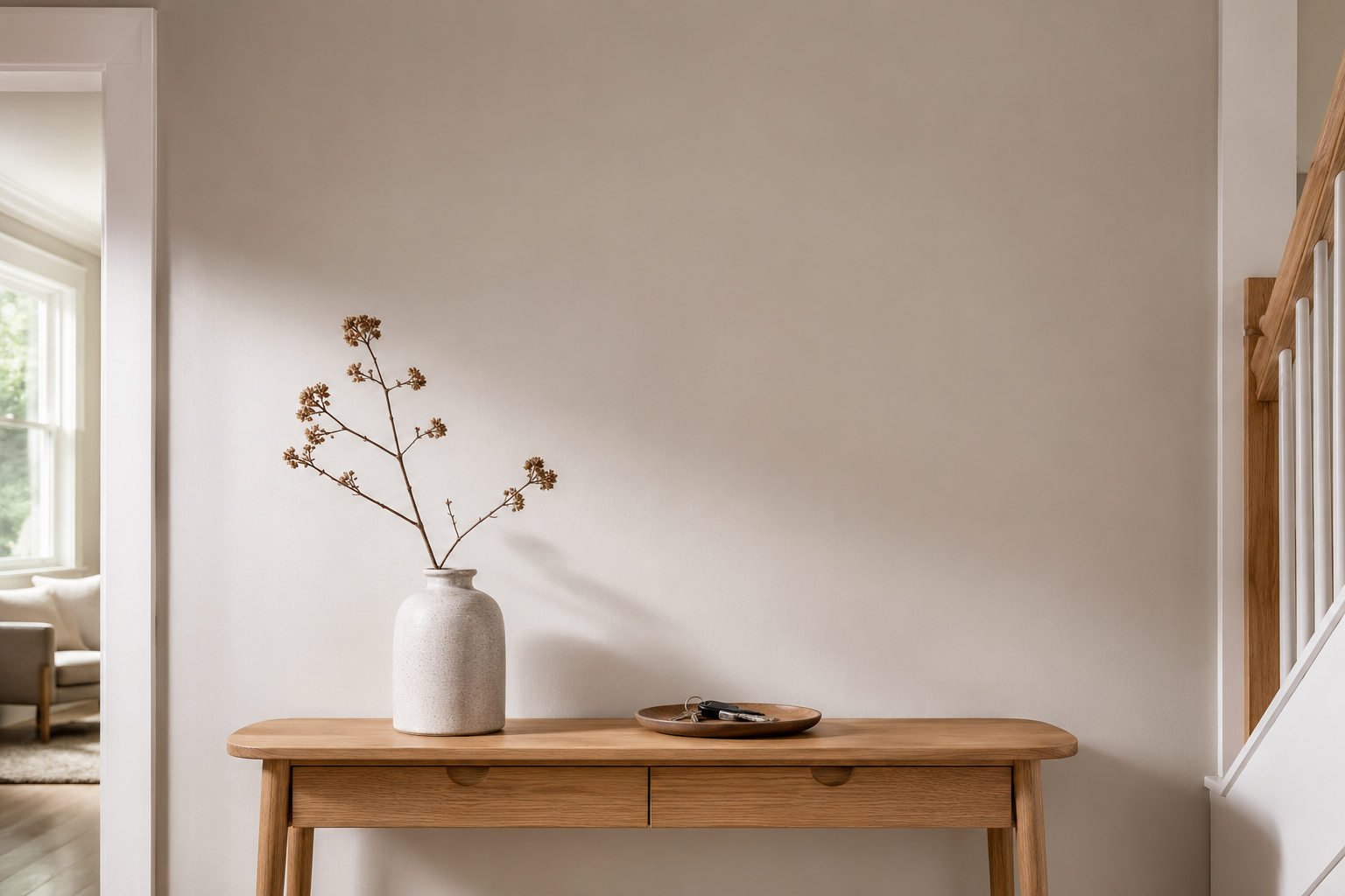 Zen wall clock in minimalist hallway