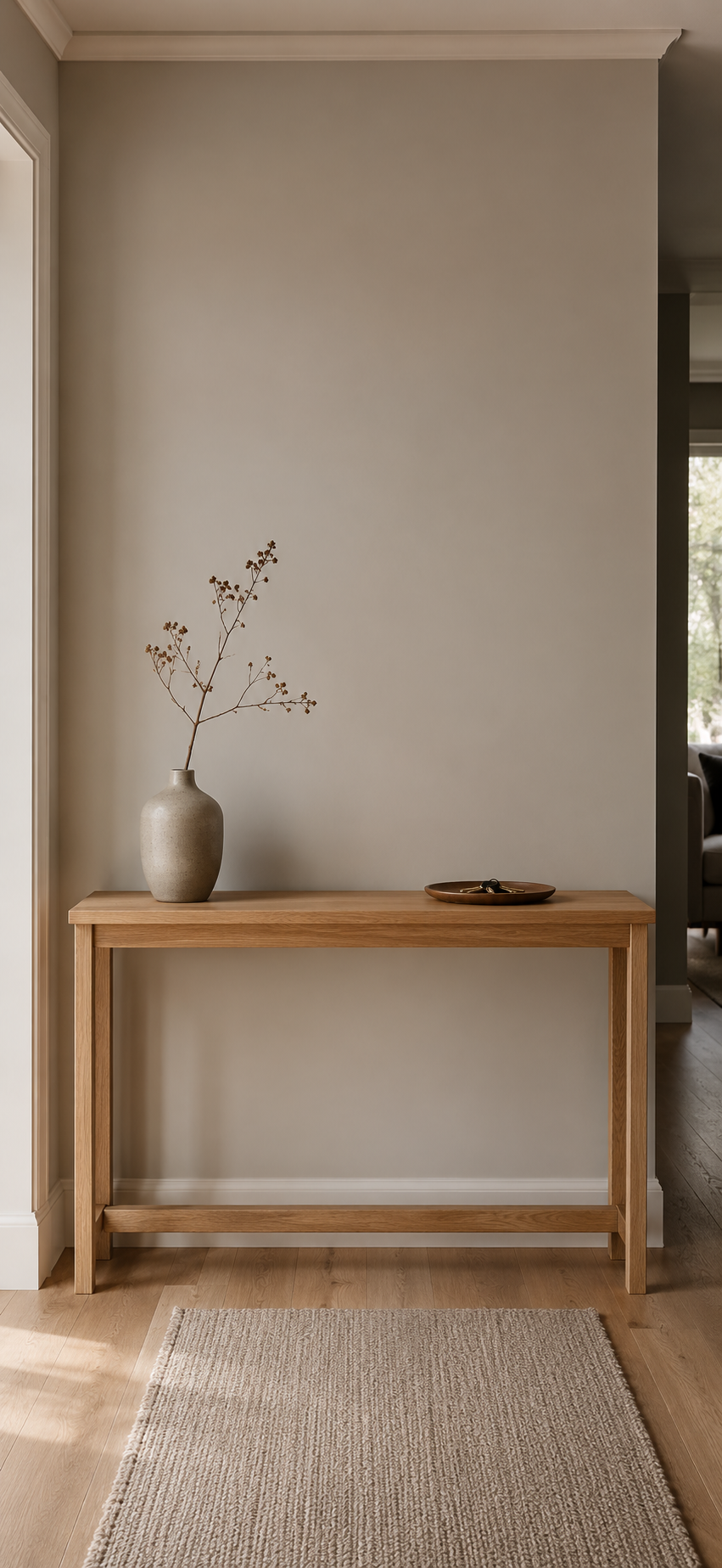 Zen wall clock in minimalist hallway
