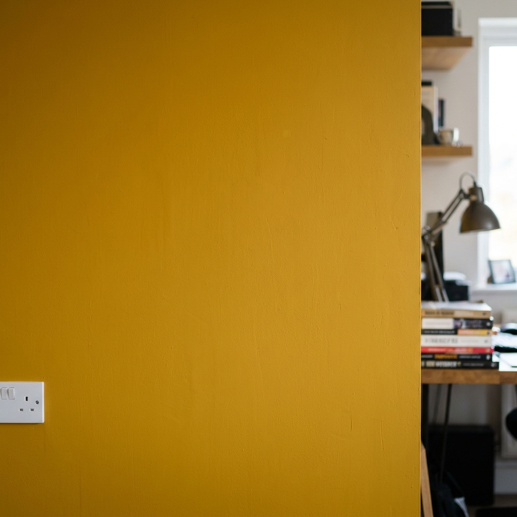 Funny wall clock in mustard wall