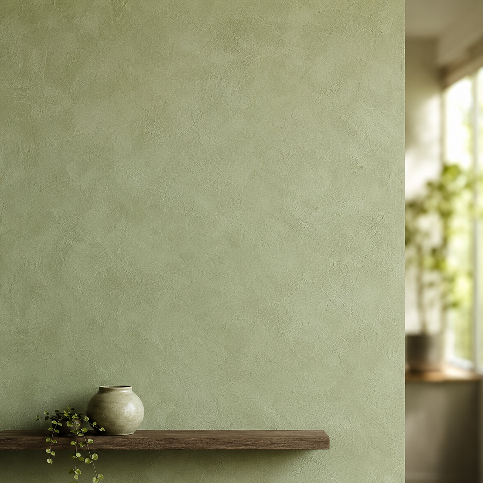 Zen wall clock in sage shelf