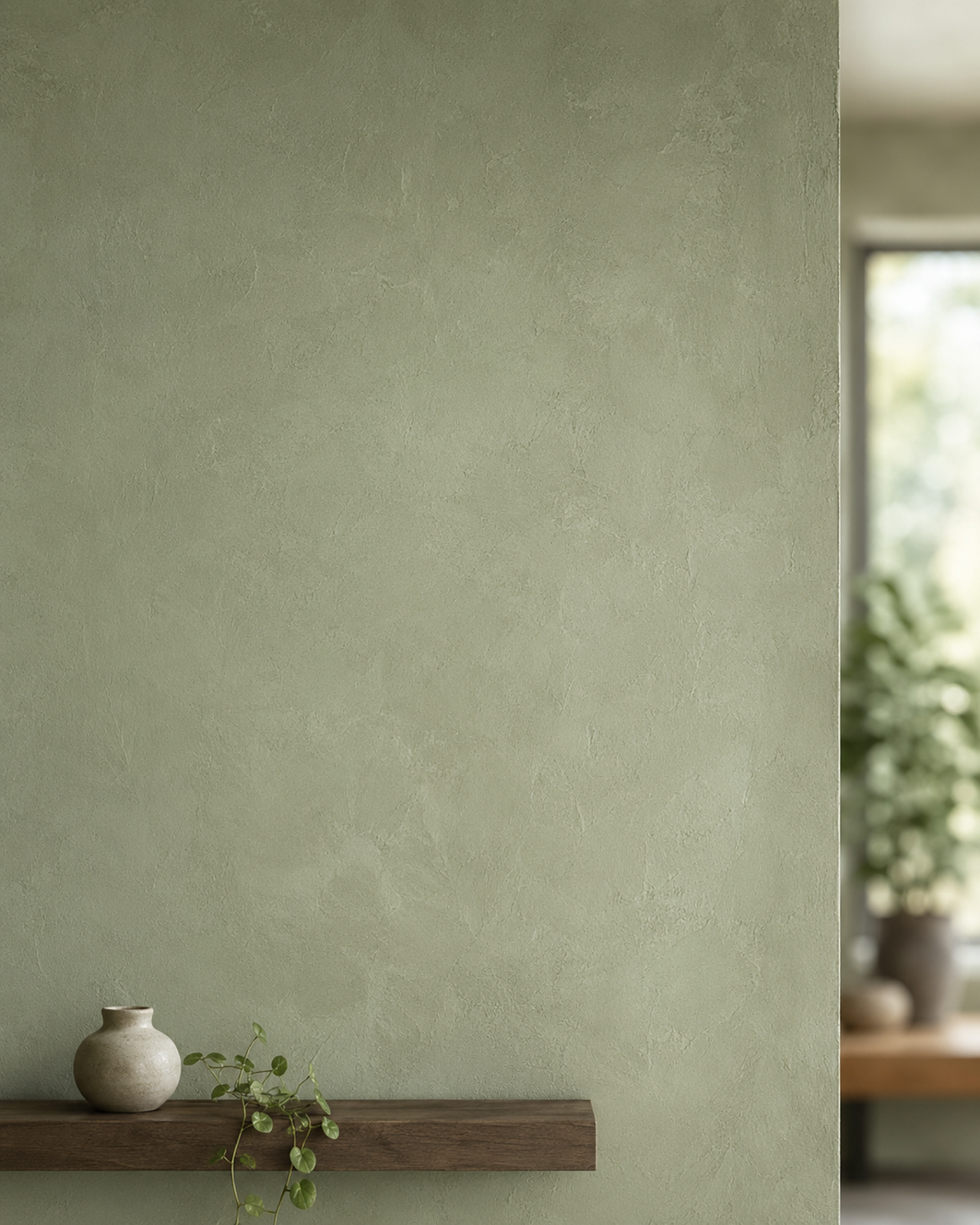 Zen wall clock in sage shelf