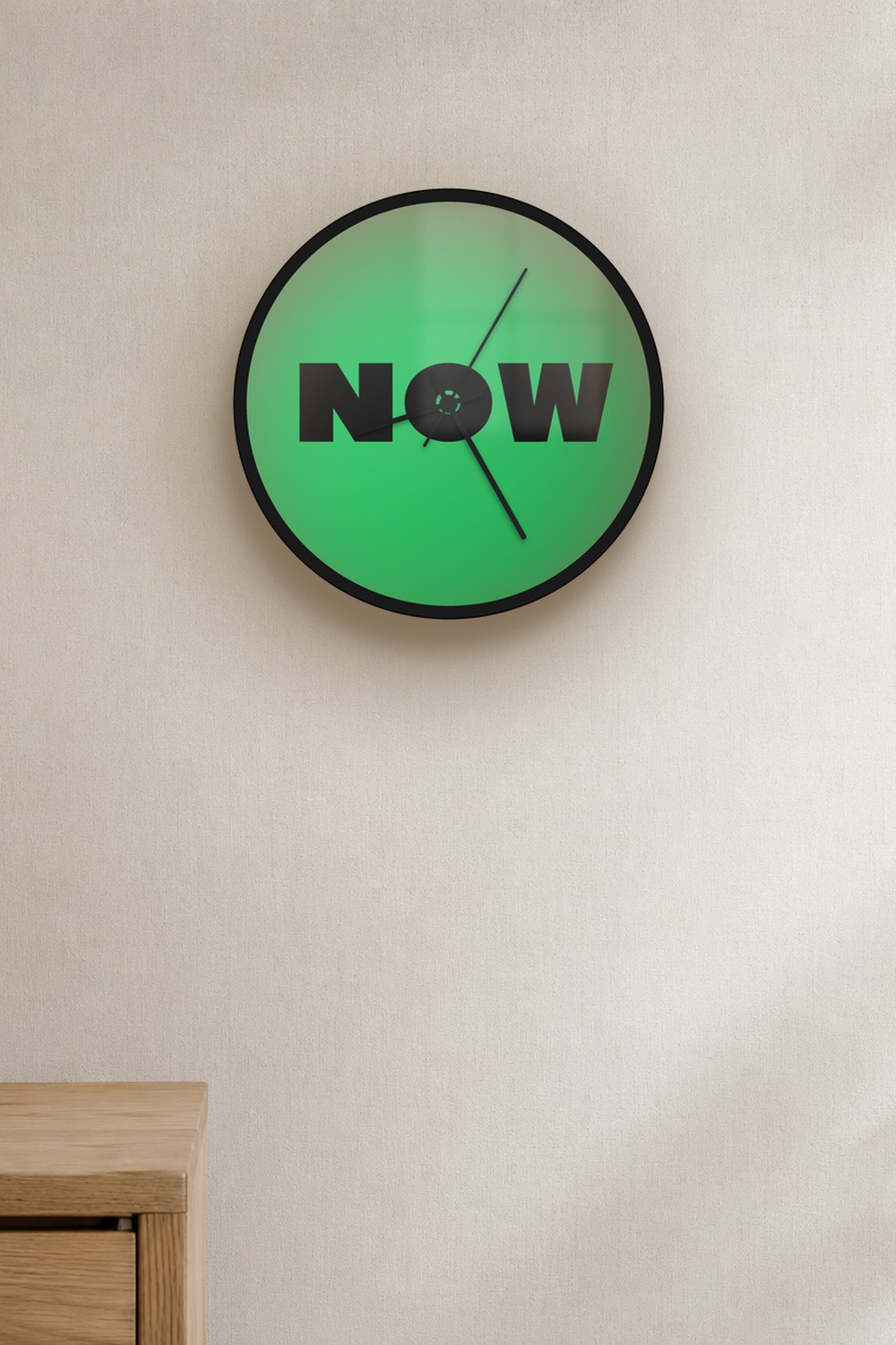 now — green & black on a wall
