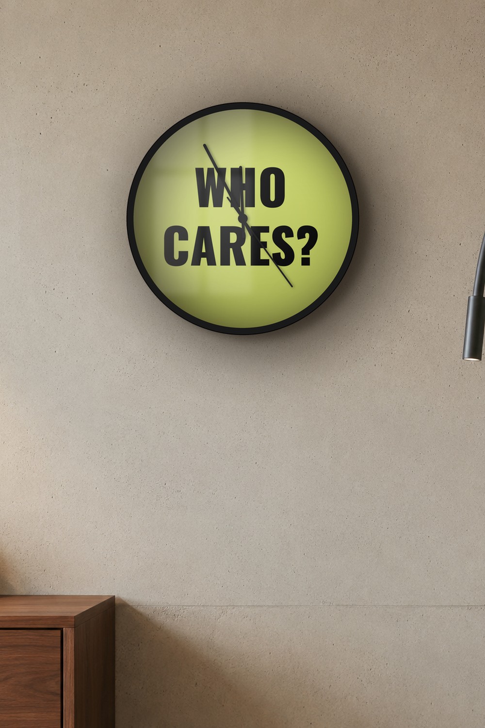 Who cares — light olive & black on a wall